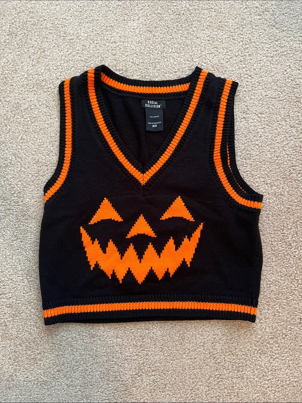 Social Collision Black & Orange Halloween Vest